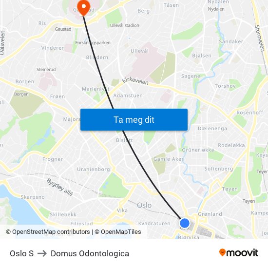 Oslo S to Domus Odontologica map