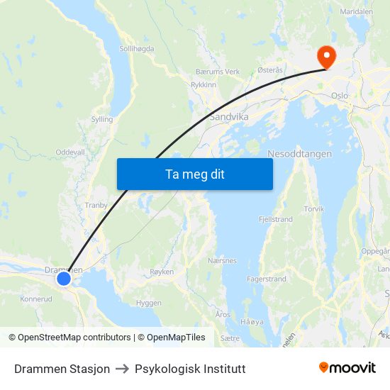 Drammen Stasjon to Psykologisk Institutt map