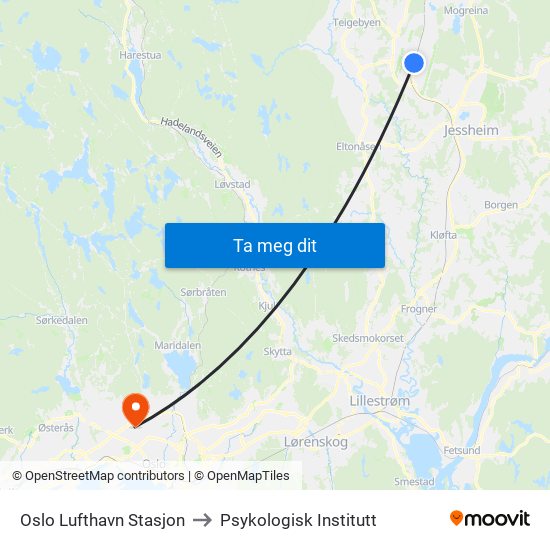 Oslo Lufthavn Stasjon to Psykologisk Institutt map