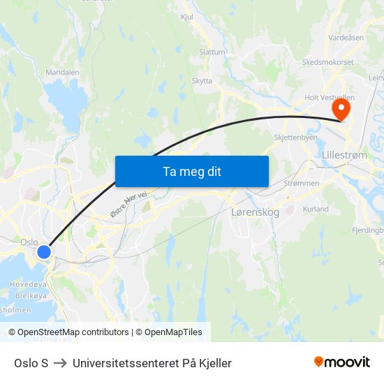 Oslo S to Universitetssenteret På Kjeller map