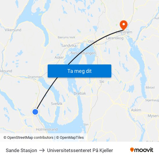 Sande Stasjon to Universitetssenteret På Kjeller map