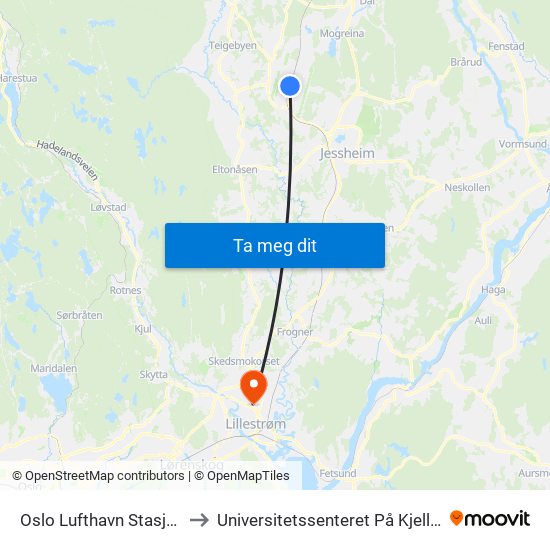 Oslo Lufthavn Stasjon to Universitetssenteret På Kjeller map