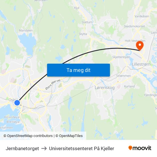 Jernbanetorget to Universitetssenteret På Kjeller map