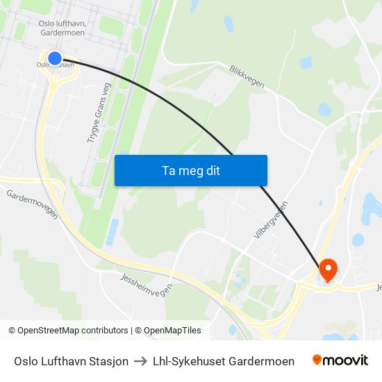 Oslo Lufthavn Stasjon to Lhl-Sykehuset Gardermoen map
