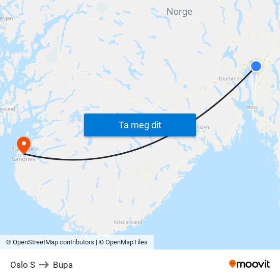 Oslo S to Bupa map