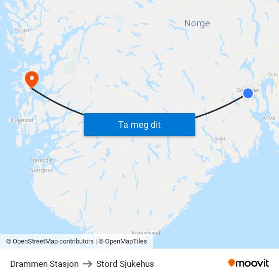 Drammen Stasjon to Stord Sjukehus map
