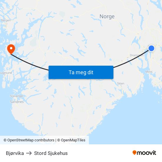 Bjørvika to Stord Sjukehus map
