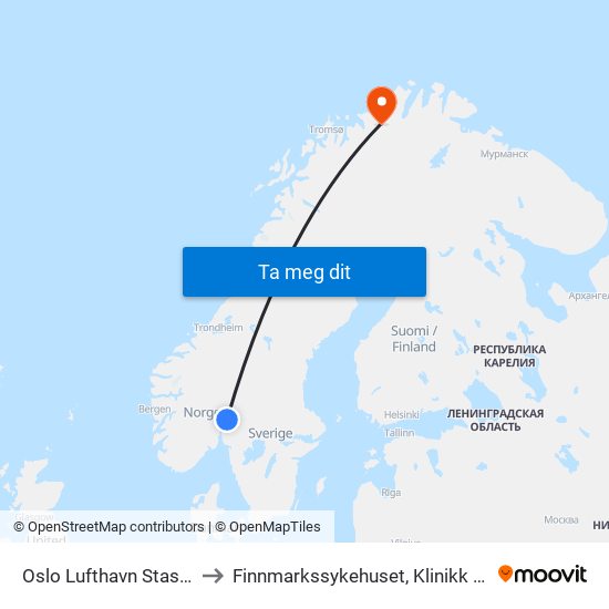 Oslo Lufthavn Stasjon to Finnmarkssykehuset, Klinikk Alta map