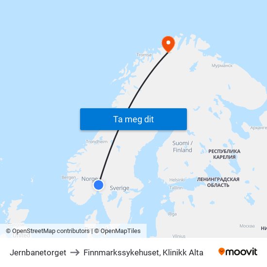 Jernbanetorget to Finnmarkssykehuset, Klinikk Alta map