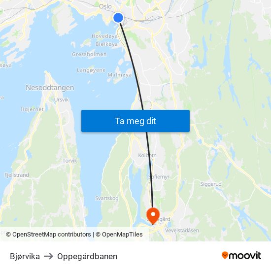 Bjørvika to Oppegårdbanen map