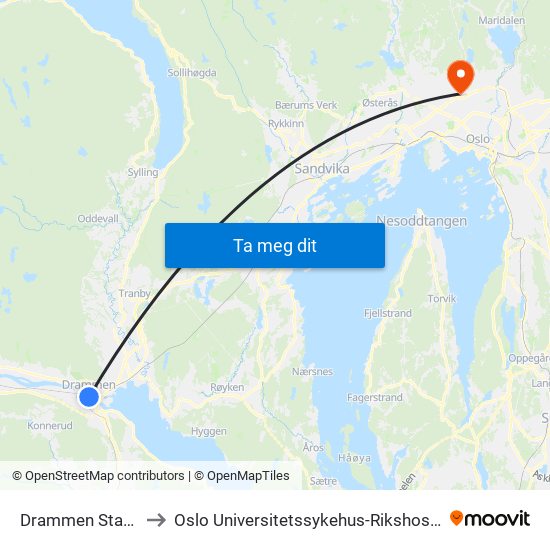 Drammen Stasjon to Oslo Universitetssykehus-Rikshospitalet map