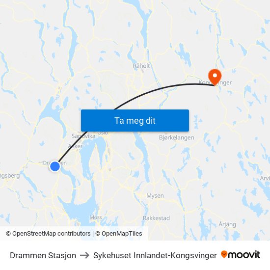 Drammen Stasjon to Sykehuset Innlandet-Kongsvinger map