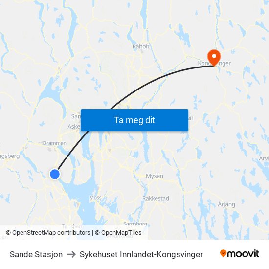 Sande Stasjon to Sykehuset Innlandet-Kongsvinger map
