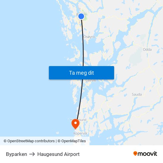 Byparken to Haugesund Airport map