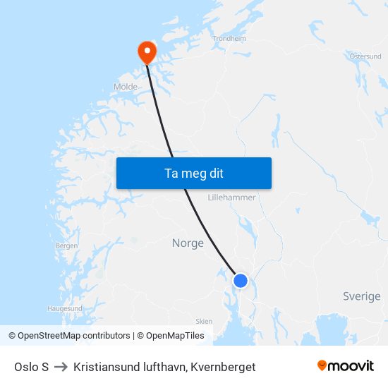 Oslo S to Kristiansund lufthavn, Kvernberget map