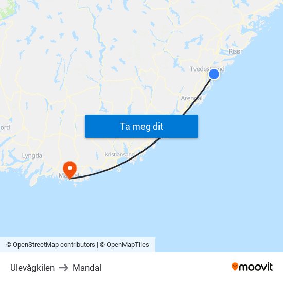 Ulevågkilen to Mandal map
