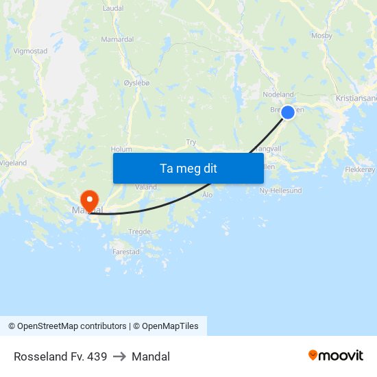 Rosseland Fv. 439 to Mandal map