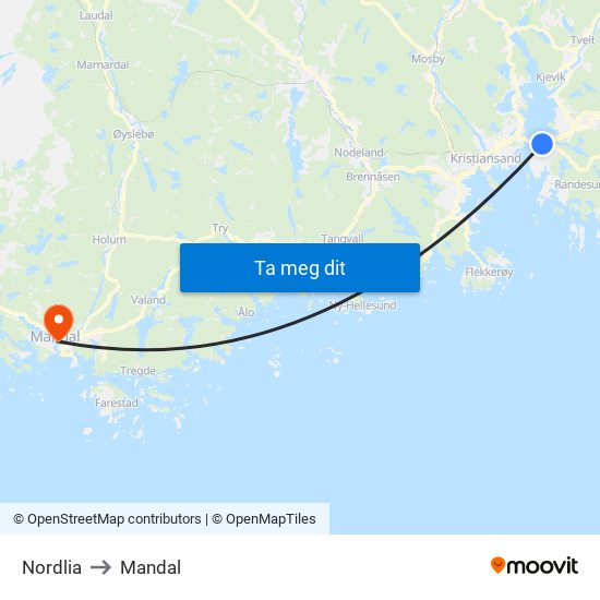 Nordlia to Mandal map