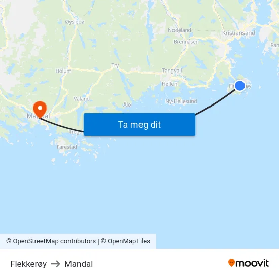 Flekkerøy to Mandal map