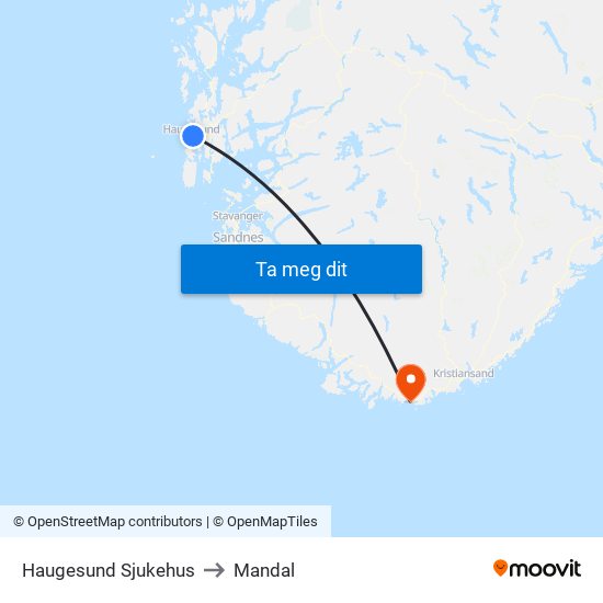 Haugesund Sjukehus to Mandal map