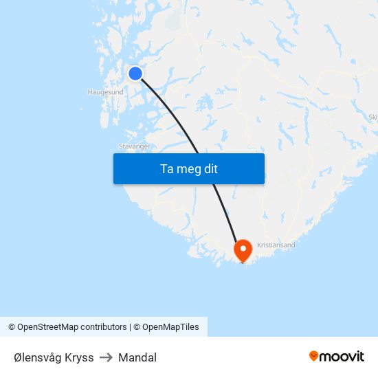 Ølensvåg Kryss to Mandal map