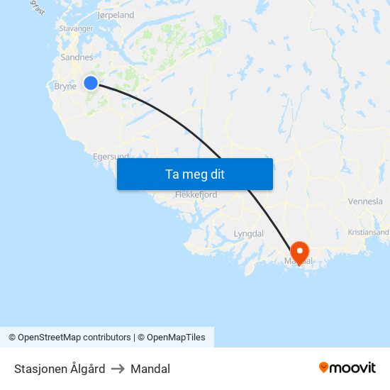 Stasjonen Ålgård to Mandal map