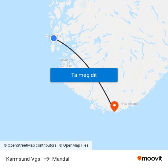 Karmsund Vgs. to Mandal map