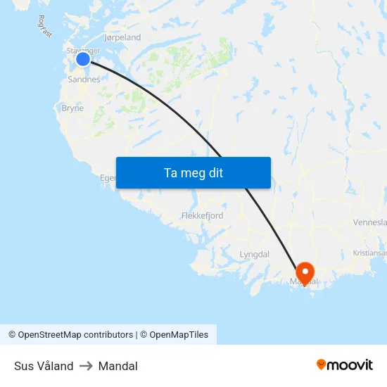 Sus Våland to Mandal map