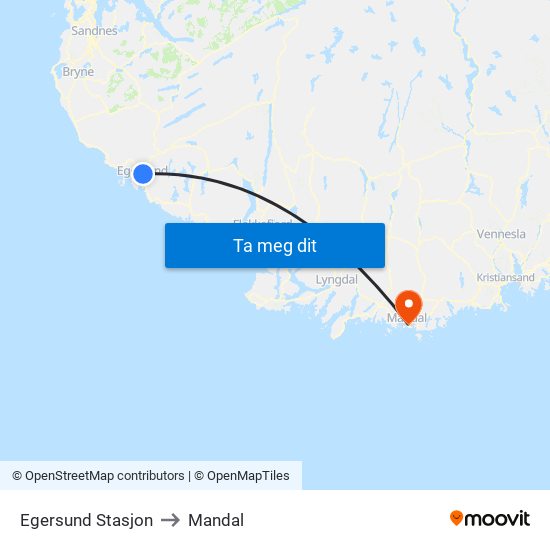 Egersund Stasjon to Mandal map