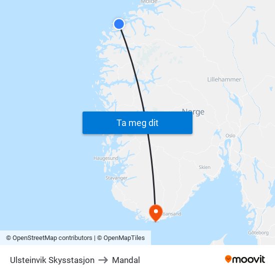 Ulsteinvik Skysstasjon to Mandal map