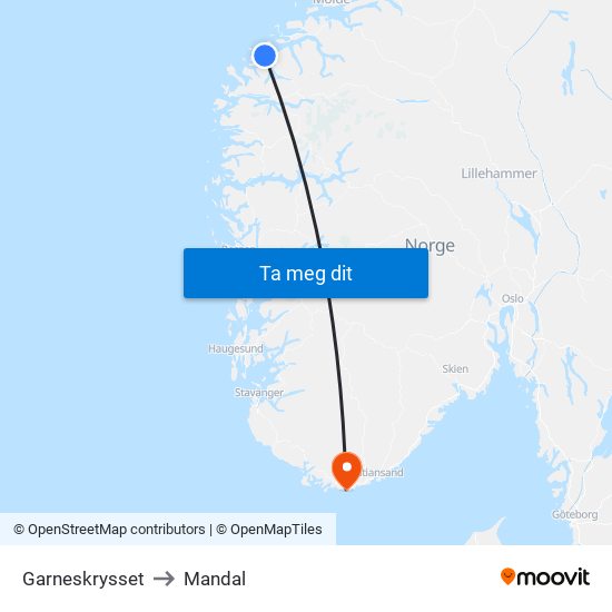 Garneskrysset to Mandal map