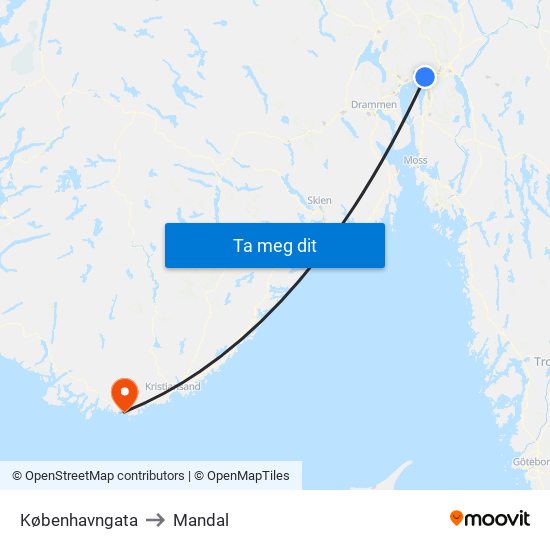 Københavngata to Mandal map