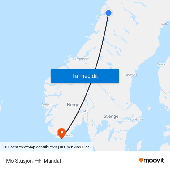 Mo Stasjon to Mandal map