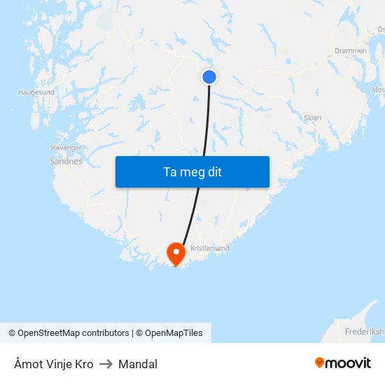 Åmot Vinje Kro to Mandal map