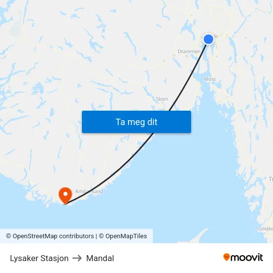 Lysaker Stasjon to Mandal map