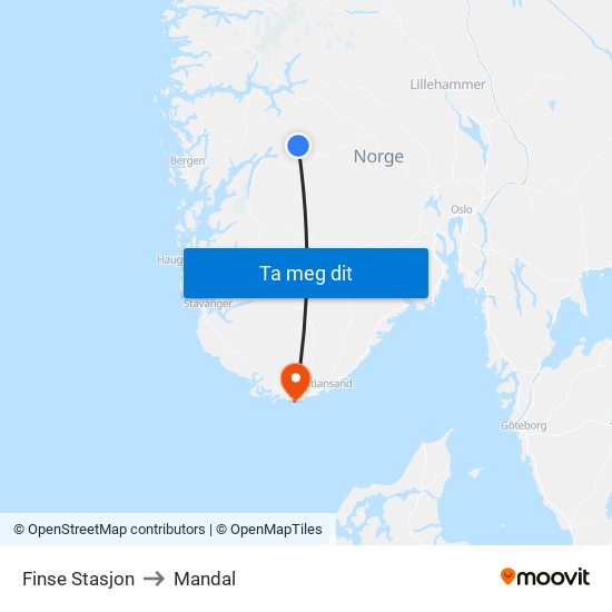 Finse Stasjon to Mandal map