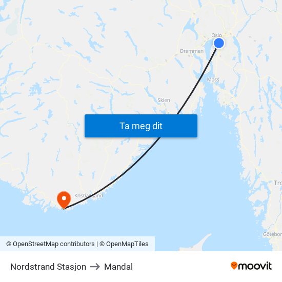 Nordstrand Stasjon to Mandal map