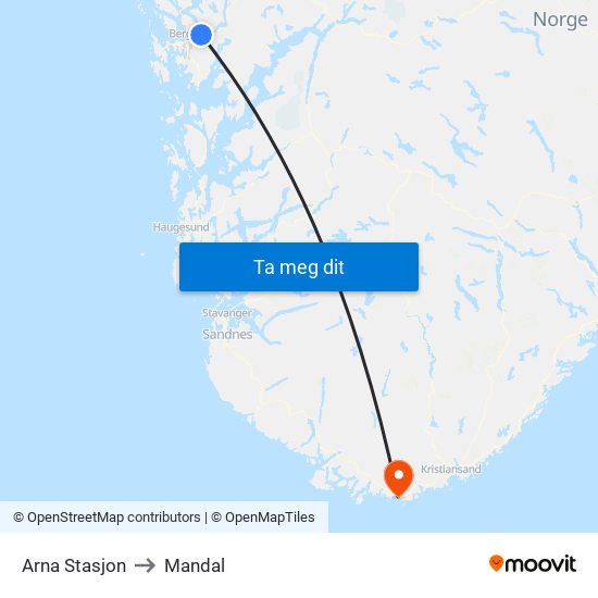 Arna Stasjon to Mandal map