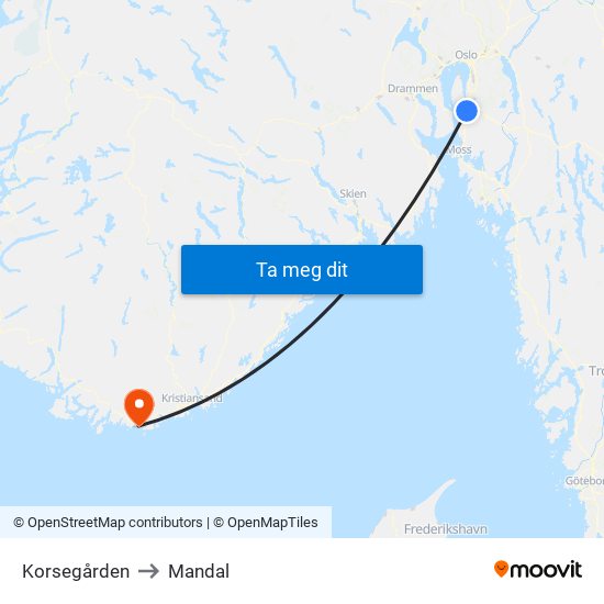 Korsegården to Mandal map