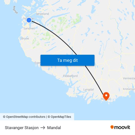 Stavanger Stasjon to Mandal map