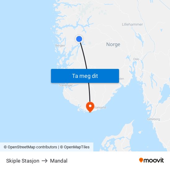 Skiple Stasjon to Mandal map