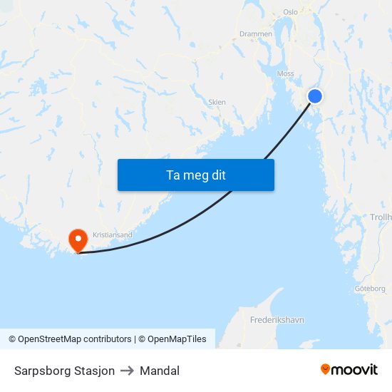 Sarpsborg Stasjon to Mandal map