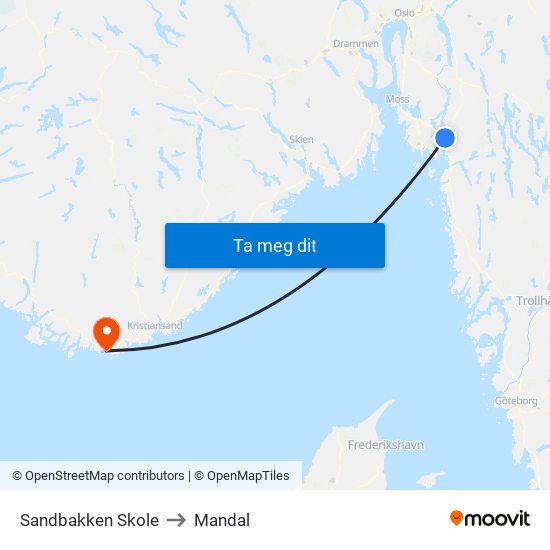 Sandbakken Skole to Mandal map