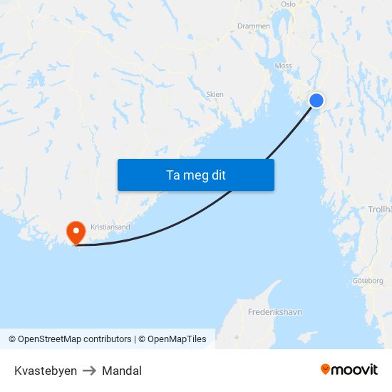 Kvastebyen to Mandal map