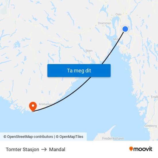Tomter Stasjon to Mandal map