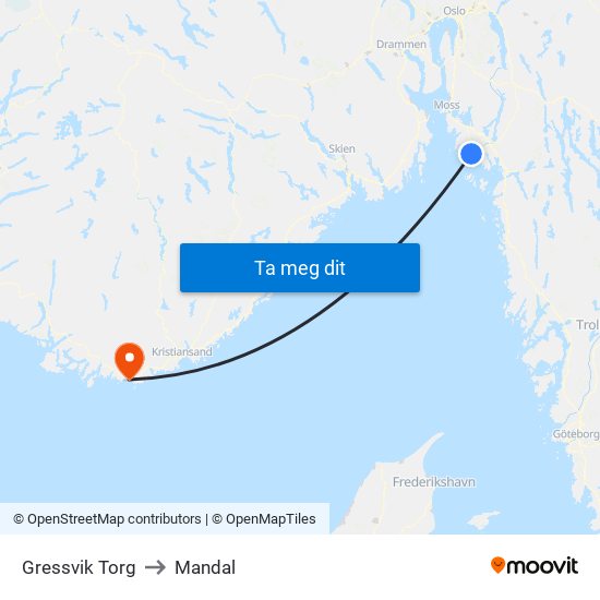 Gressvik Torg to Mandal map