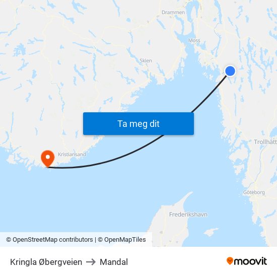 Kringla Øbergveien to Mandal map