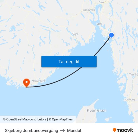 Skjeberg Jernbaneovergang to Mandal map