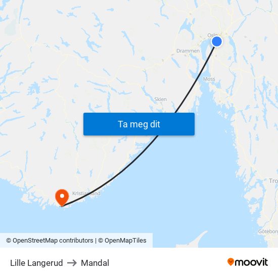 Lille Langerud to Mandal map