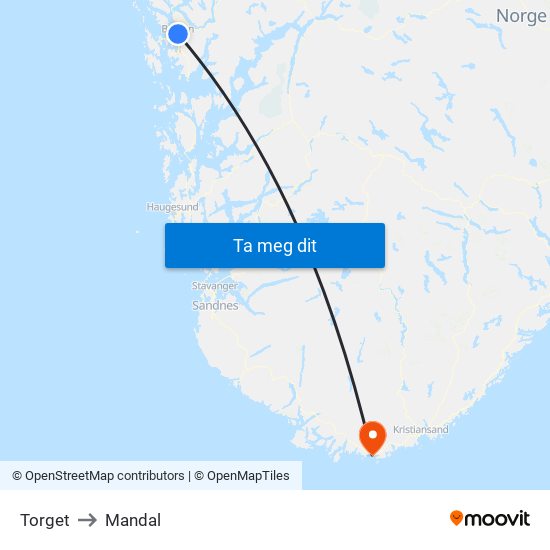 Torget to Mandal map